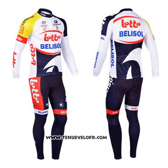 2013 Maillot Ciclismo Lotto Belisol Violet et Blanc Manches Longues et Cuissard